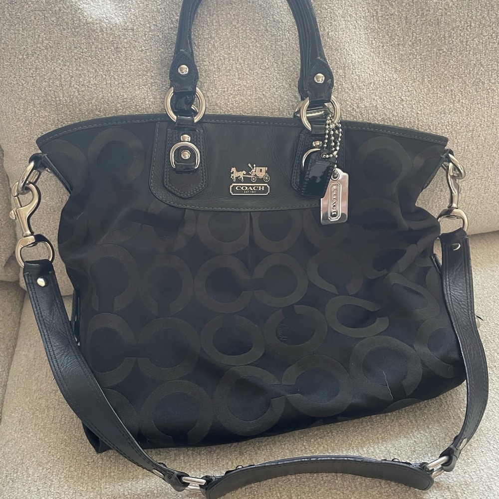 Coach 12963 Madison OP Art Signature Logo Julianna Satchel Handbag